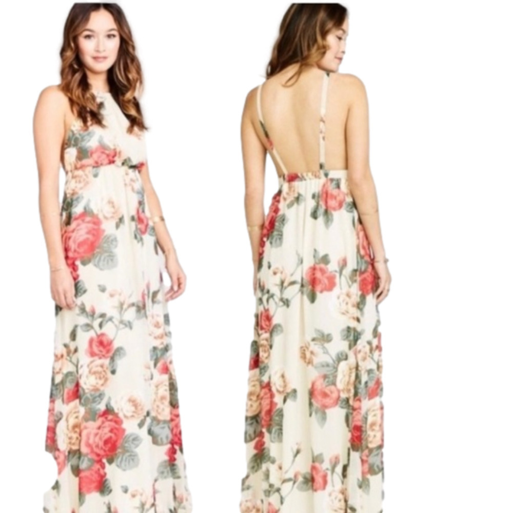 Show me your muMu amanda rose floral halter maxi dress, size XS